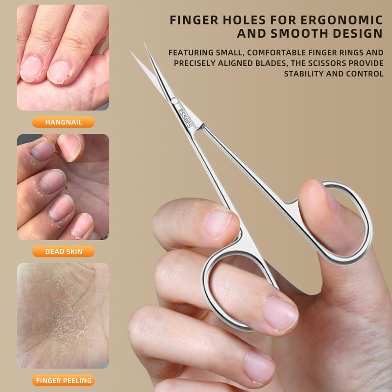 ESSBES Facial Hair Small Precise Grooming Scissors for Men Women Extra Fine Curved Blade Super Slim Professional Manicure Scissors for Cuticle, Eyebrow, Nose Hair, Mustache, Bead and Dry Skin