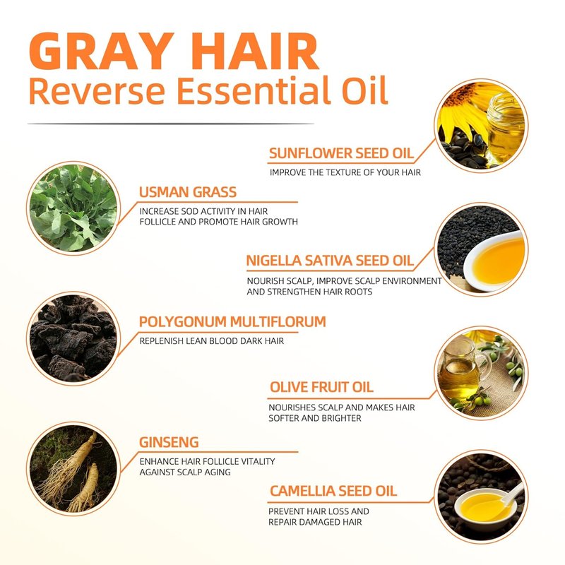 Herbal Gray Hair Reverse Essential Oil - Darkening Conditioner & Growth Serum | Usma Polygonum Multiflorum Blend