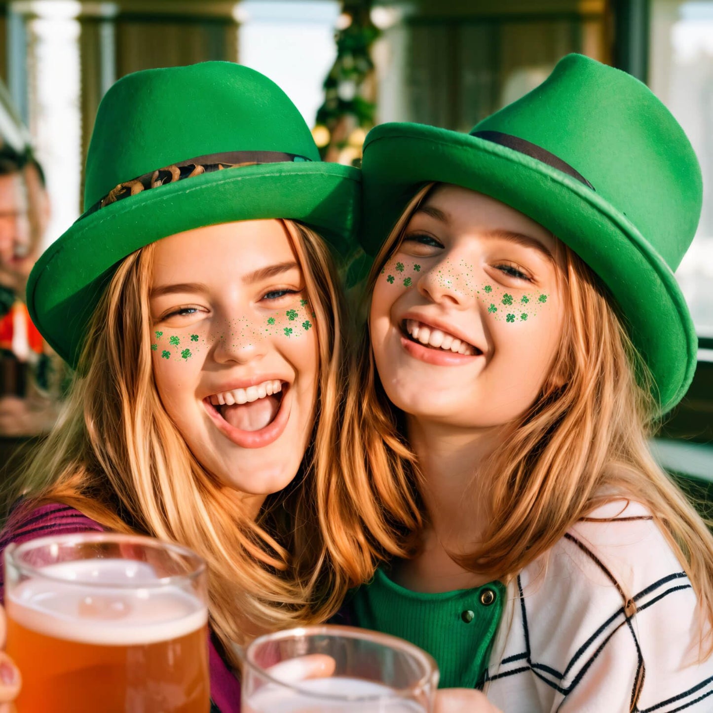Paminify St Patricks Day Accessories, Green Shamrock Temporary Face Glitter Freckles Tattoos,St Patty's Green Face Tattoos Sparkle Glitter Makeup,Saint Patrick's Day Outfit for Women,6 PCS