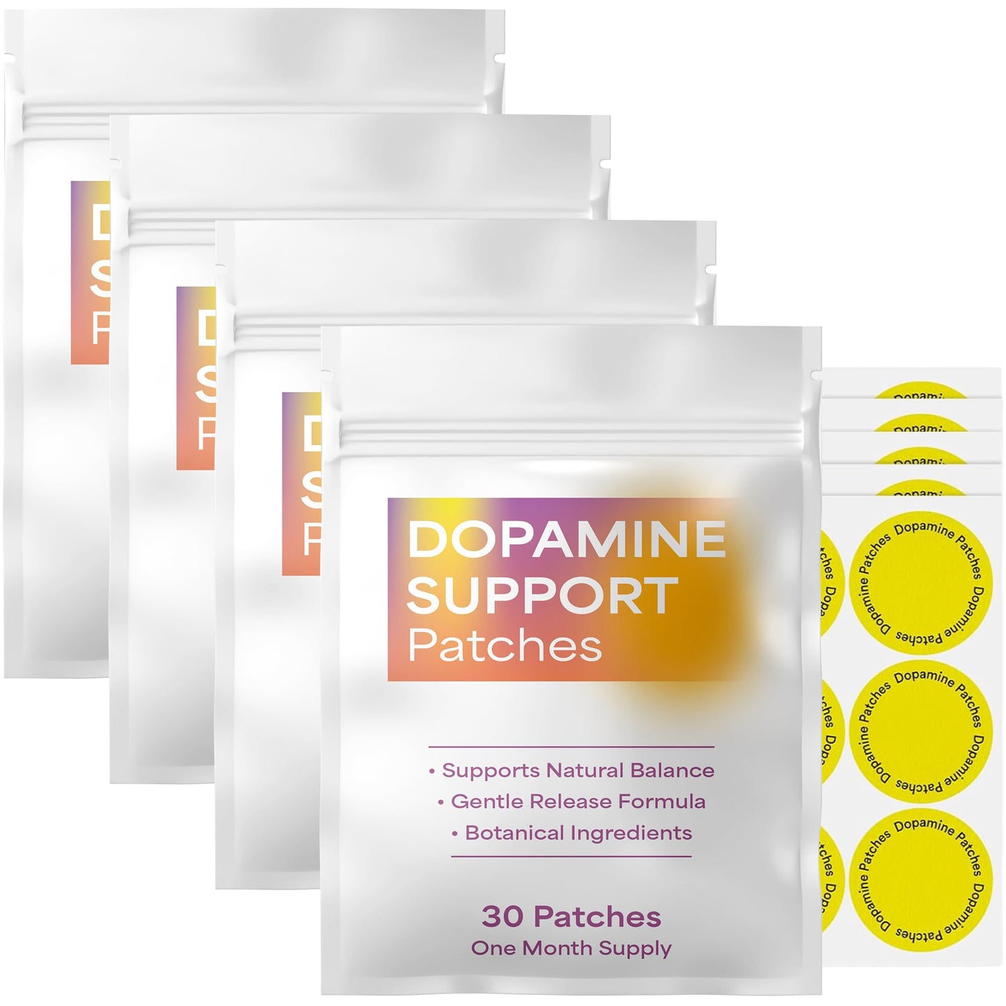 Dopamine Patches Extra Strength for Men and Women | 120-Day Supply | Wearable Plant-Based Wellness Stickers for Mood, Daily Balance, Focus & Calm | 4 Packs (120 Patches Total)
