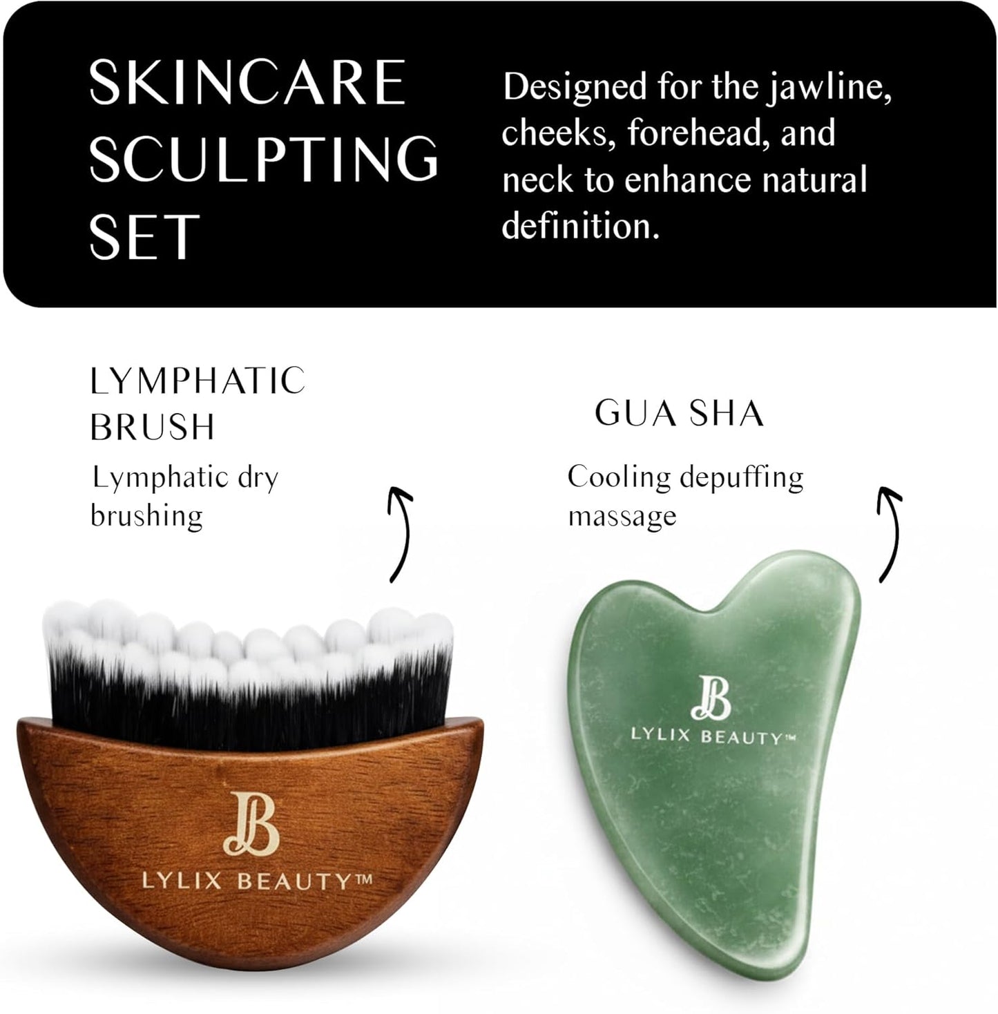 Lymphatic Drainage Face Brush & Jade Gua Sha - Sculpting & Depuffing Tool for Skin Care | Perfect for Face & Neck
