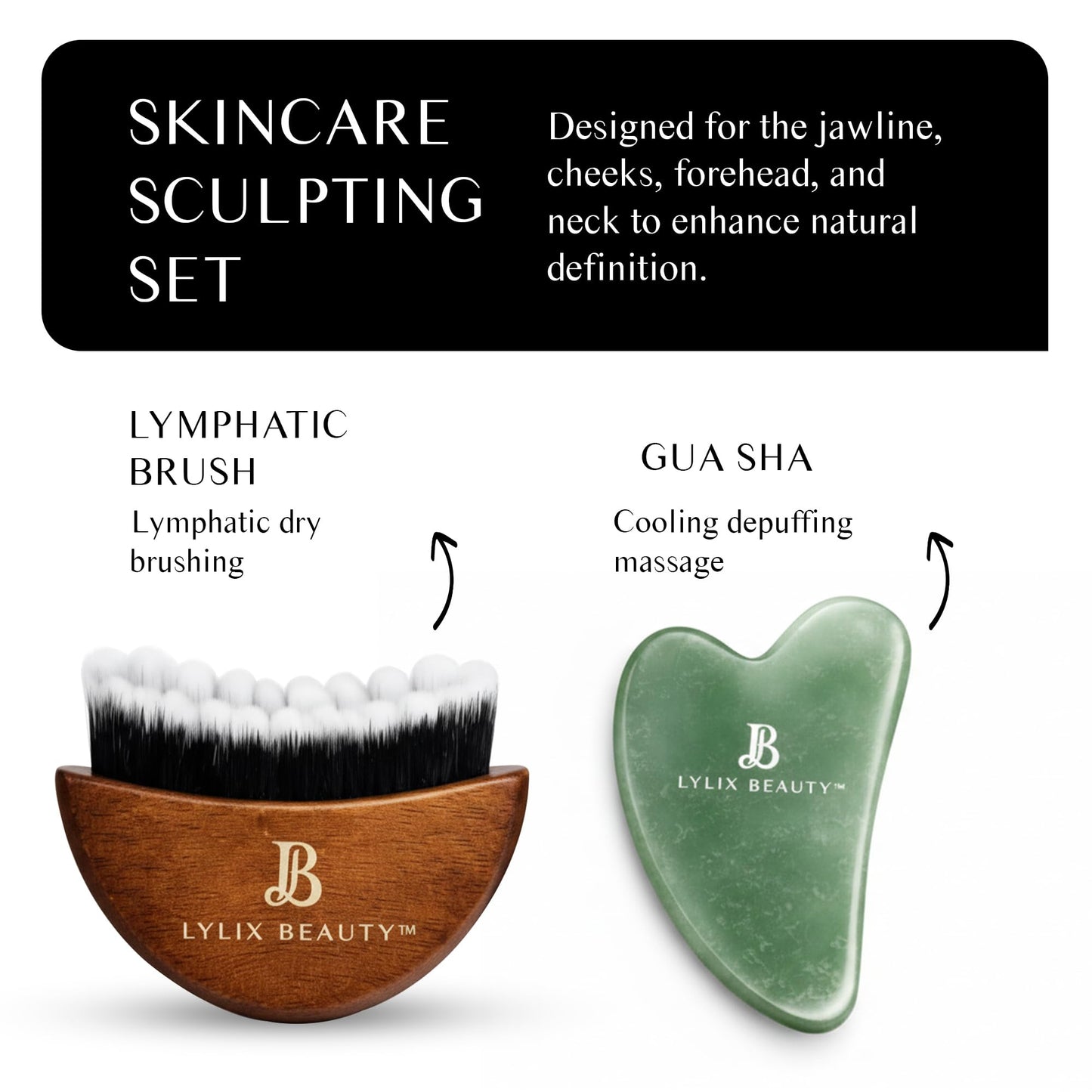Lylix Beauty Lymphatic Contour Face Brush & Jade Gua Sha | Lymphatic Drainage Brush for Face & Neck | Dry Brush for Face, Sculpting & Depuffing - Face Lymphatic Drainage Tool for Skin Care