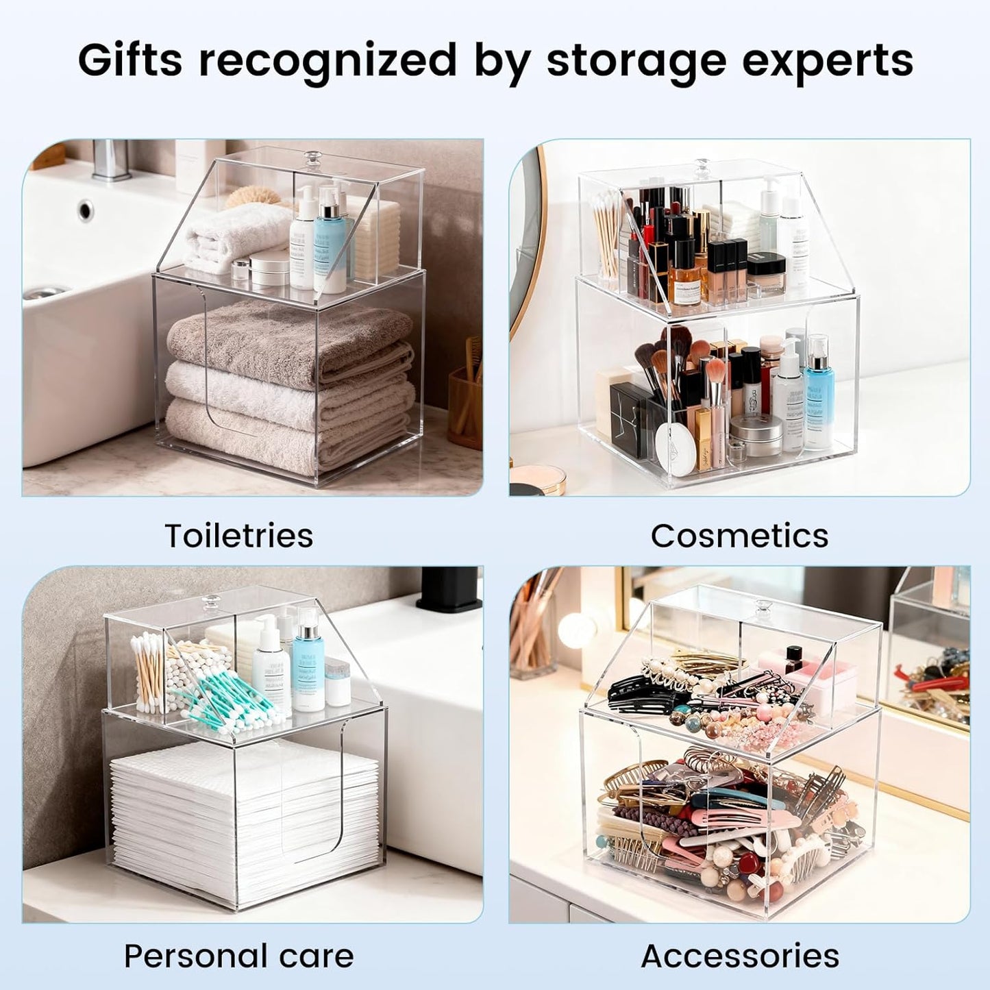 Face Towel Storage Box - 3-in-1 Detachable Holder for Cleaning Accessories | Clear Acrylic, Holds 50 Towels