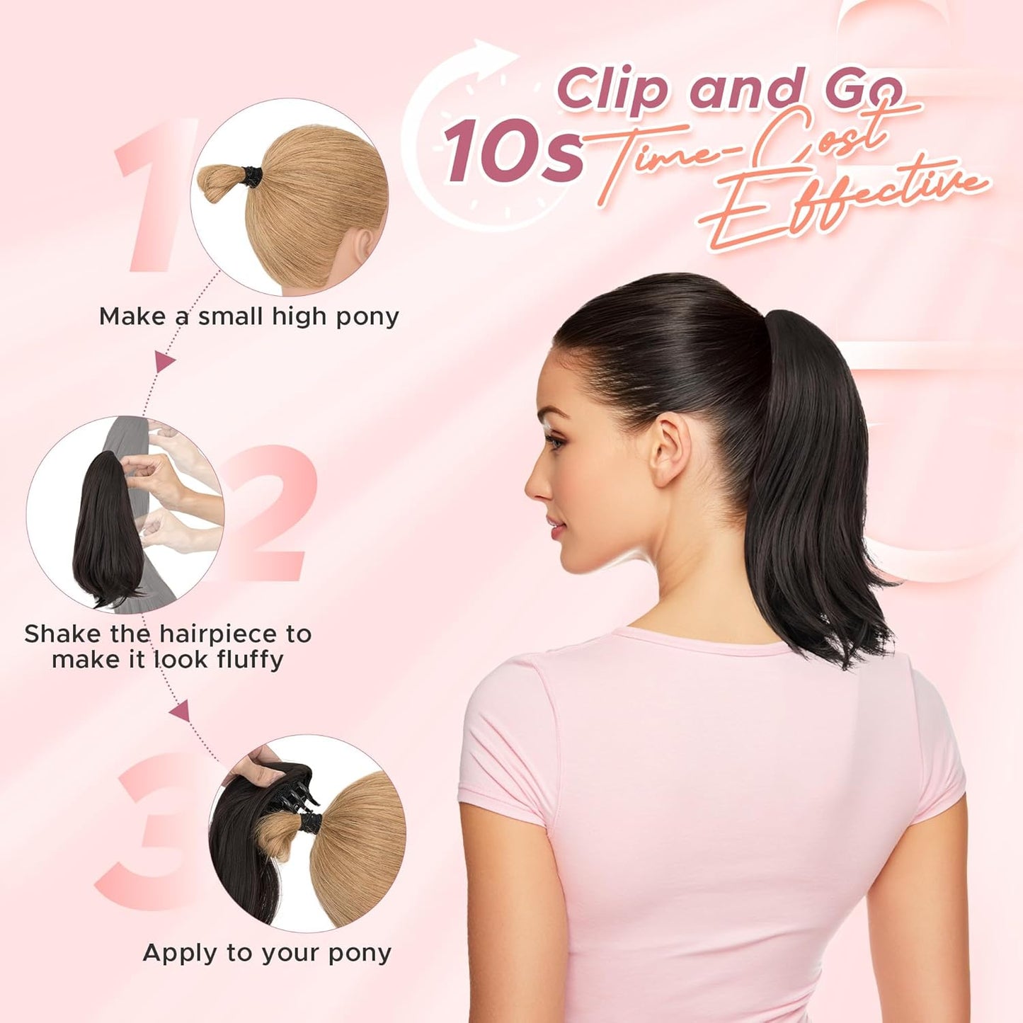 Ponytail Extensions - 10" Short Claw Clip in Natural Soft Synthetic Hairpiece | #4 Dark Brown