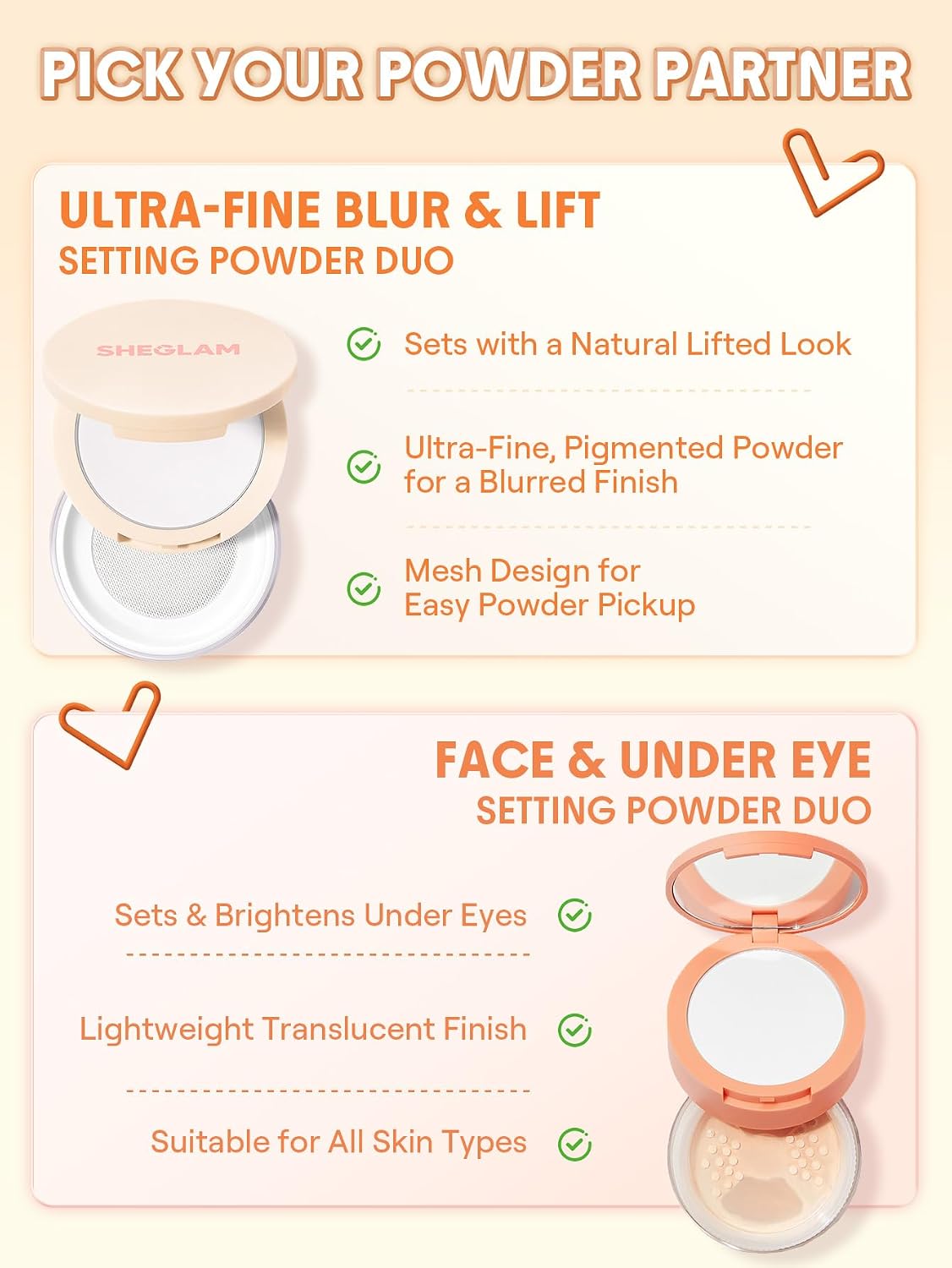 Ultra-Fine Blur & Lift Setting Powder Duo - Translucent Finish for Flawless Makeup