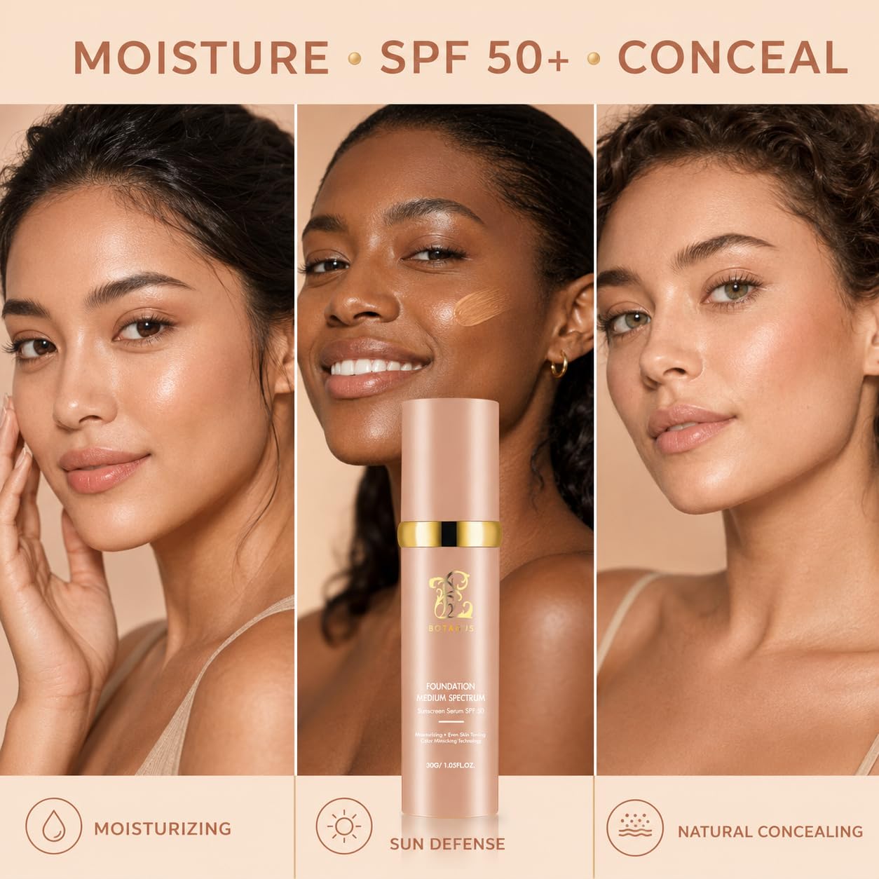 Color Changing Foundation - 4-in-1 Medium Spectrum Liquid Makeup with SPF 50+ | Lightweight, Waterproof, Longwearing (2 Pack)