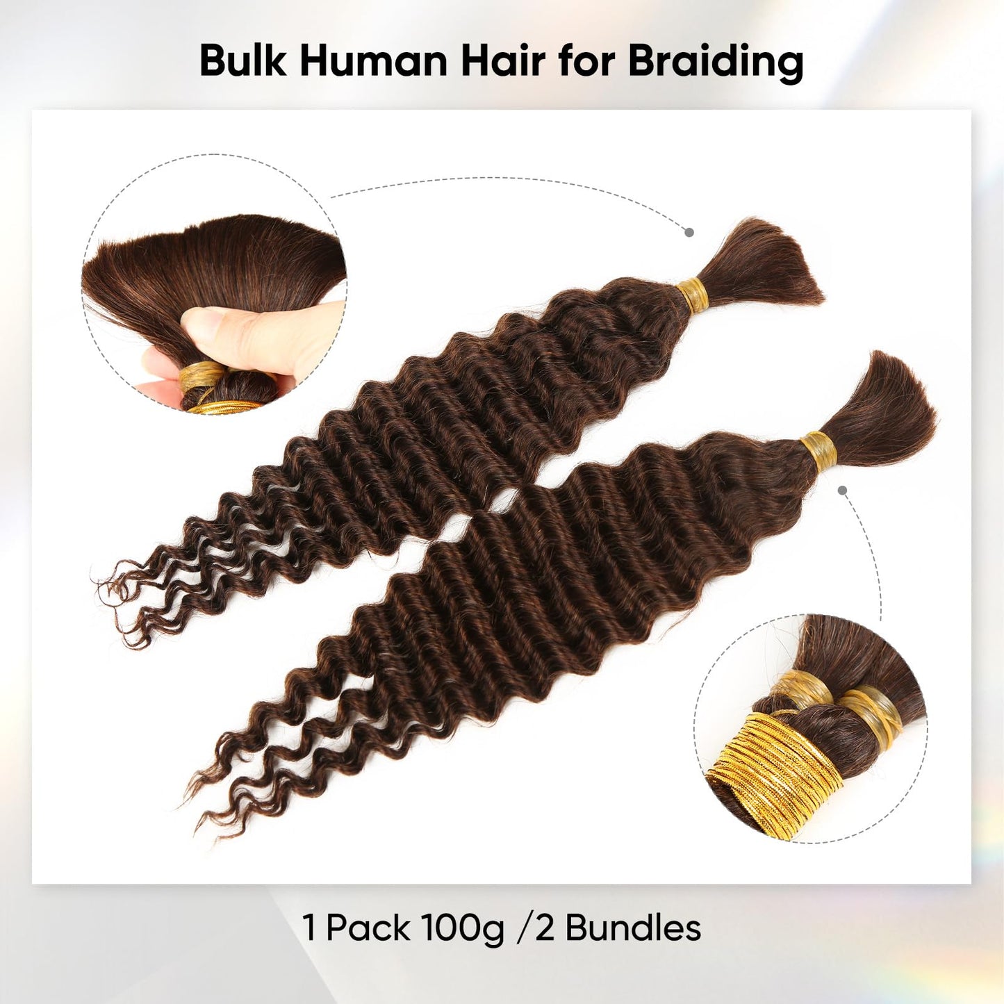 Human Braiding Hair 16 Inch 100g Chocolate Brown Deep Wave Bulk Human Hair for Braiding No Weft Curly Bundles Hair Extensions for Boho Knotless Wet and Wavy Braids (#4)