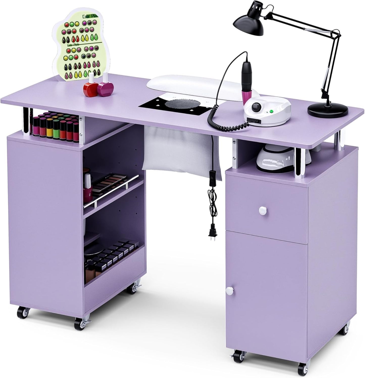 Nail Tech Table - Manicure Desk with Dust Collector, Arm Rest & Wheels | Black Beauty Salon Station