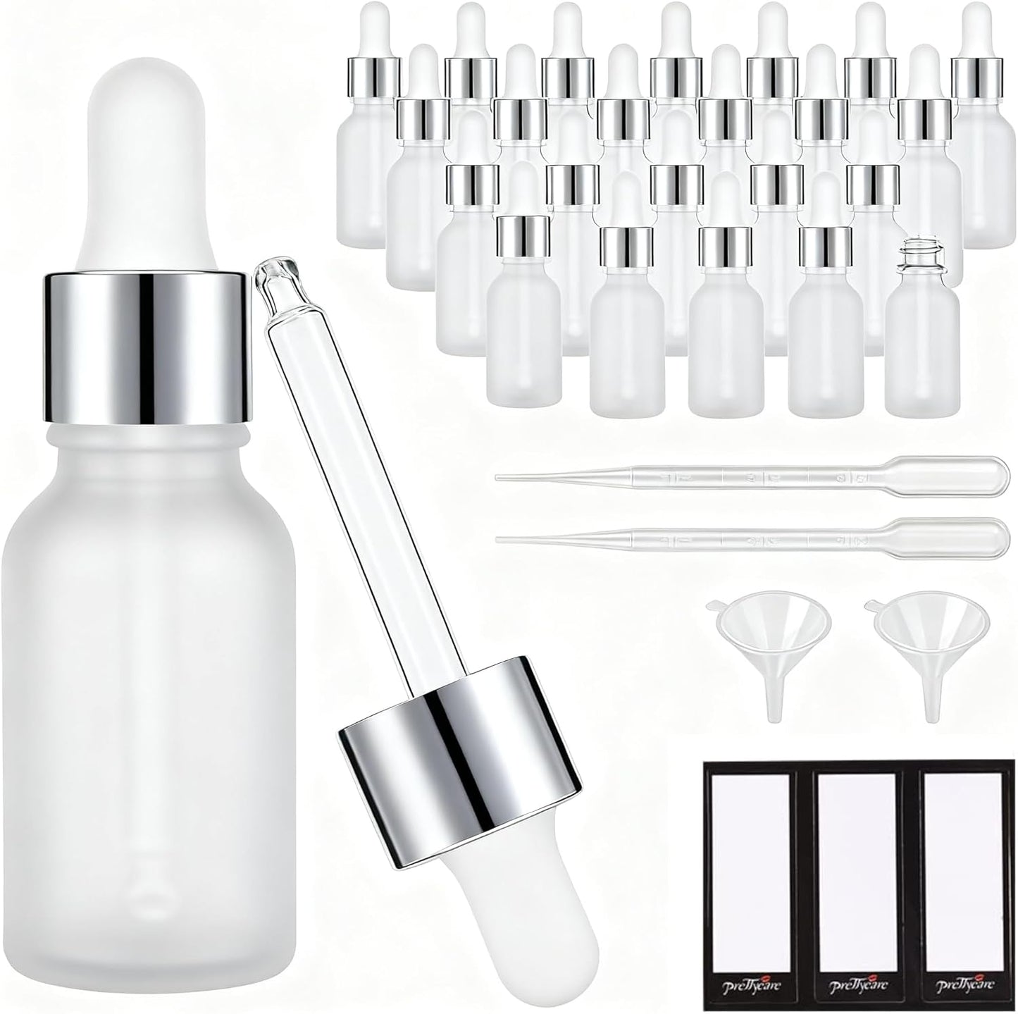 Glass Eye Dropper Bottles - 24 Pack 0.5oz Amber Leakproof Bottles with Golden Caps | Perfect for Essential Oils, Tinctures, Travel