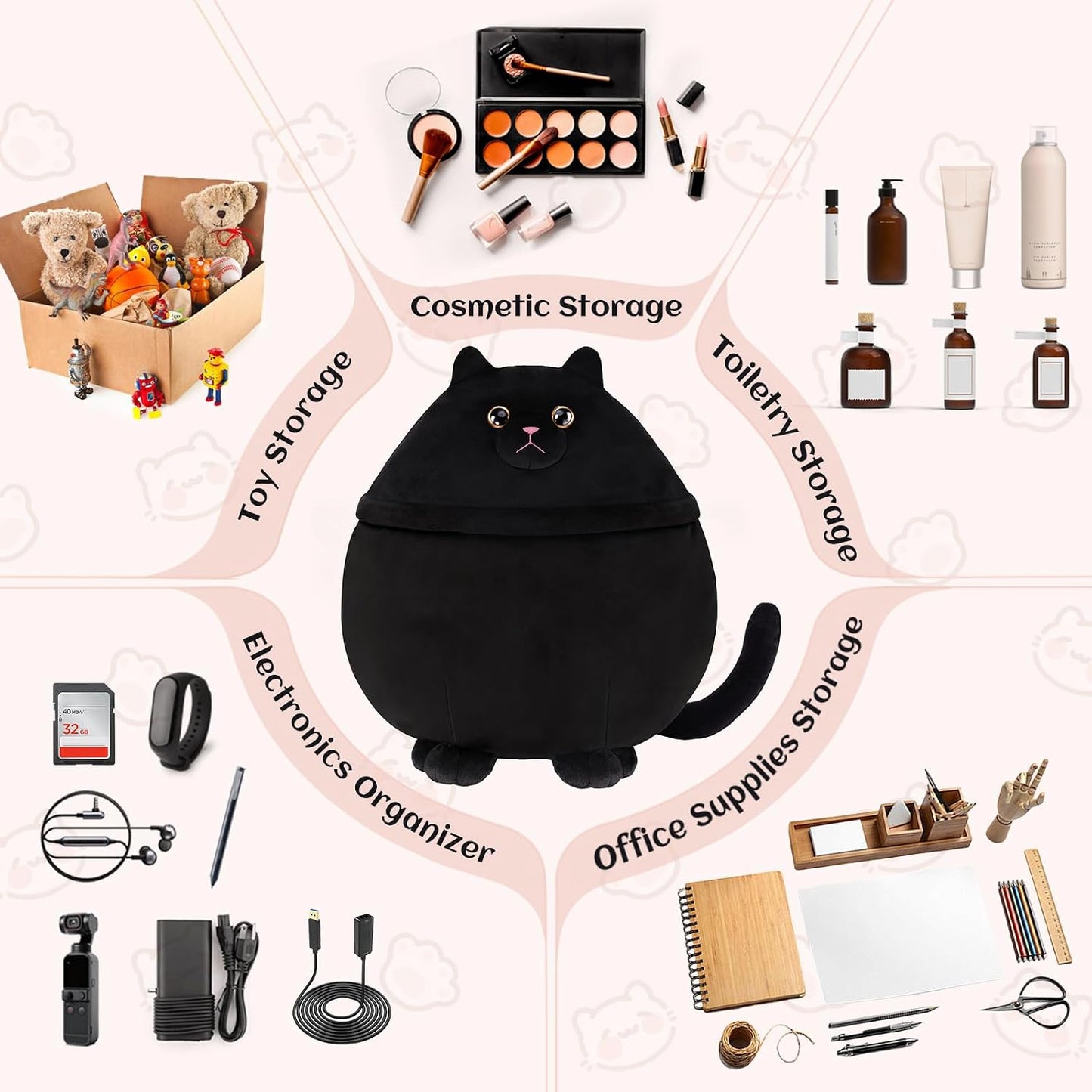 Funny Cat Makeup Bag - Large Capacity Travel Cosmetic Organizer | Perfect Gift for Cat Lovers, Teens & Women - Black