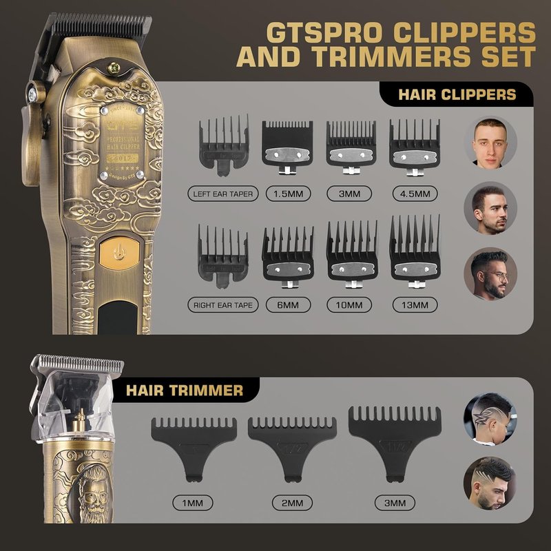 Professional Hair Clippers for Men - Cordless Barber Clippers with LCD Display & Precision Trimmer | Travel Case Included