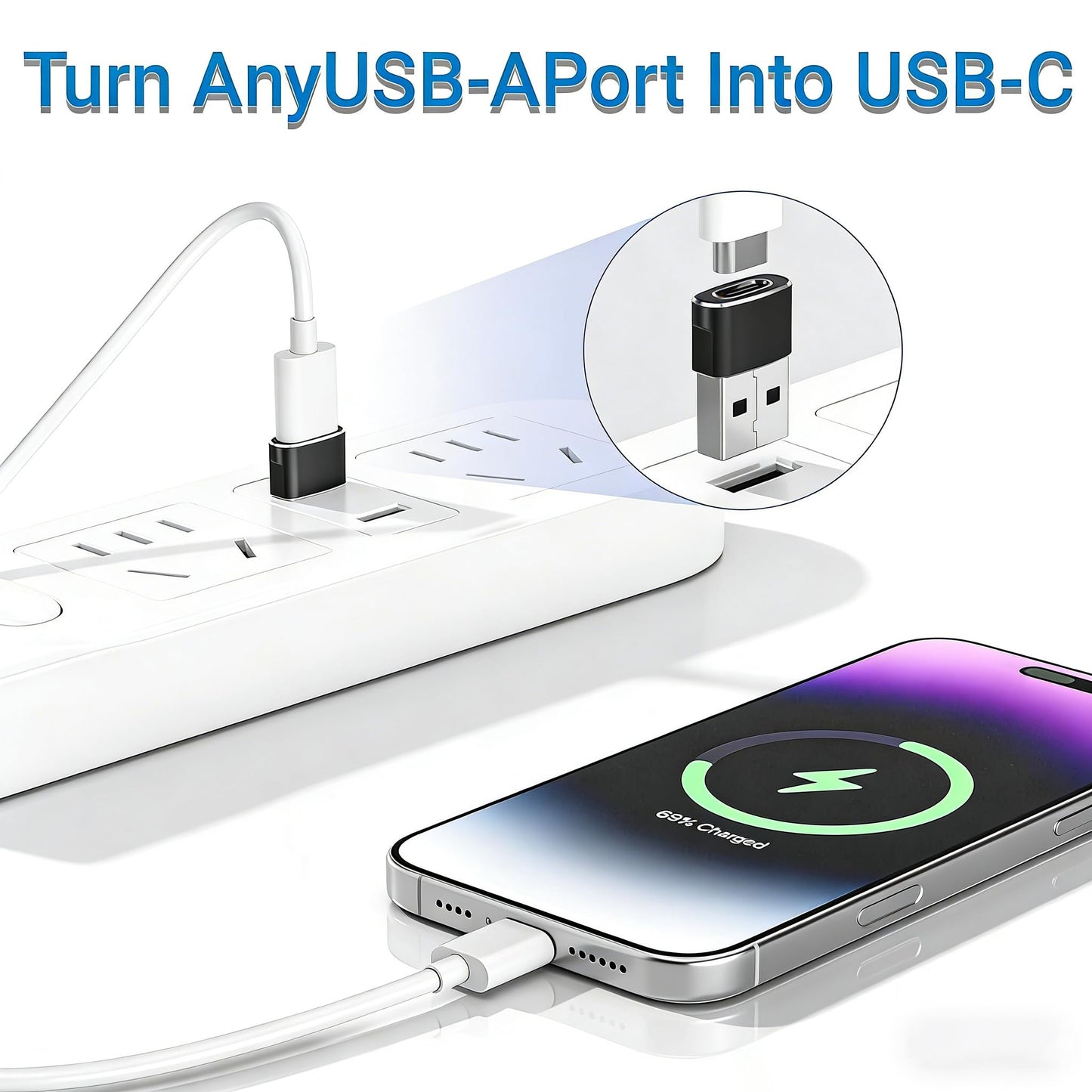 USB C Female to USB A Male Adapter 4 Pack Compact Low Profile Type C to USB A Converter for Charging and Data Transfer,iPhone, Black