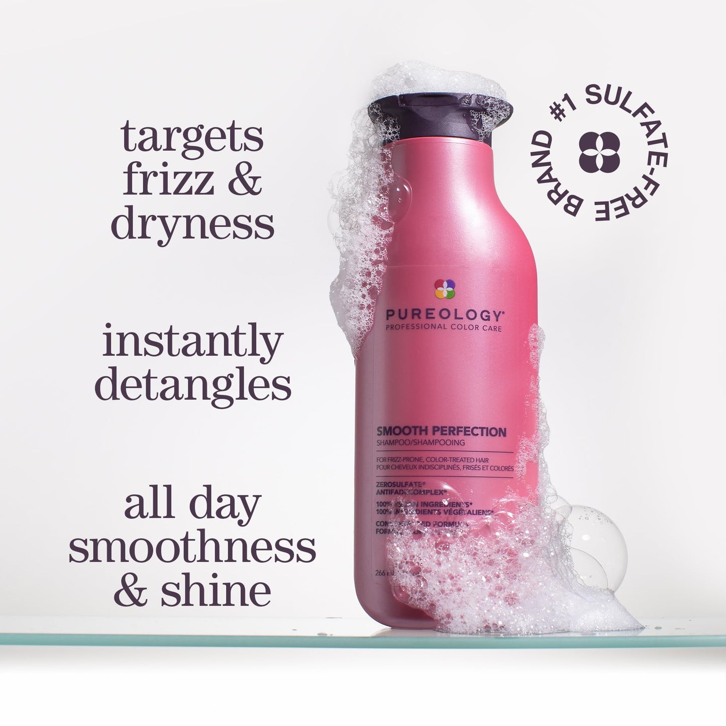 Pureology Smooth Perfection Shampoo - For Frizzy and Color Treated Hair, Smooths Hair & Controls Frizz, Sulfate-Free & Vegan, 33 Fl Oz