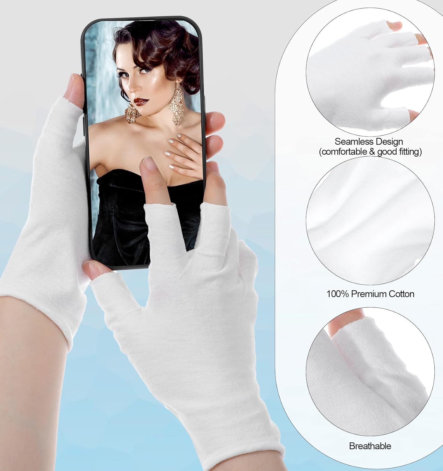 Eczema Gloves for Dry Hands - 4 Pairs Fingerless Cotton Gloves with 5 Open Fingertips | One Size Fits Most