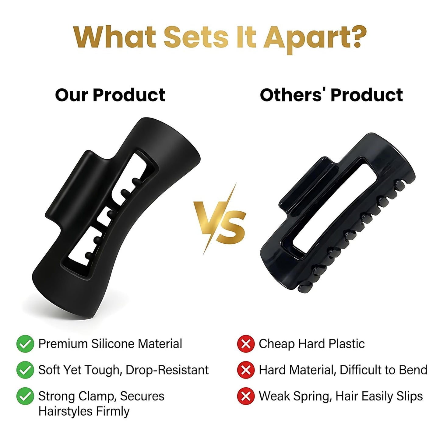 Cozy Claw Clip - Soft & Flexible Unsnappable Silicone Hair Clip for Women | Large Non-Slip Barrette for All Hair Types - Black
