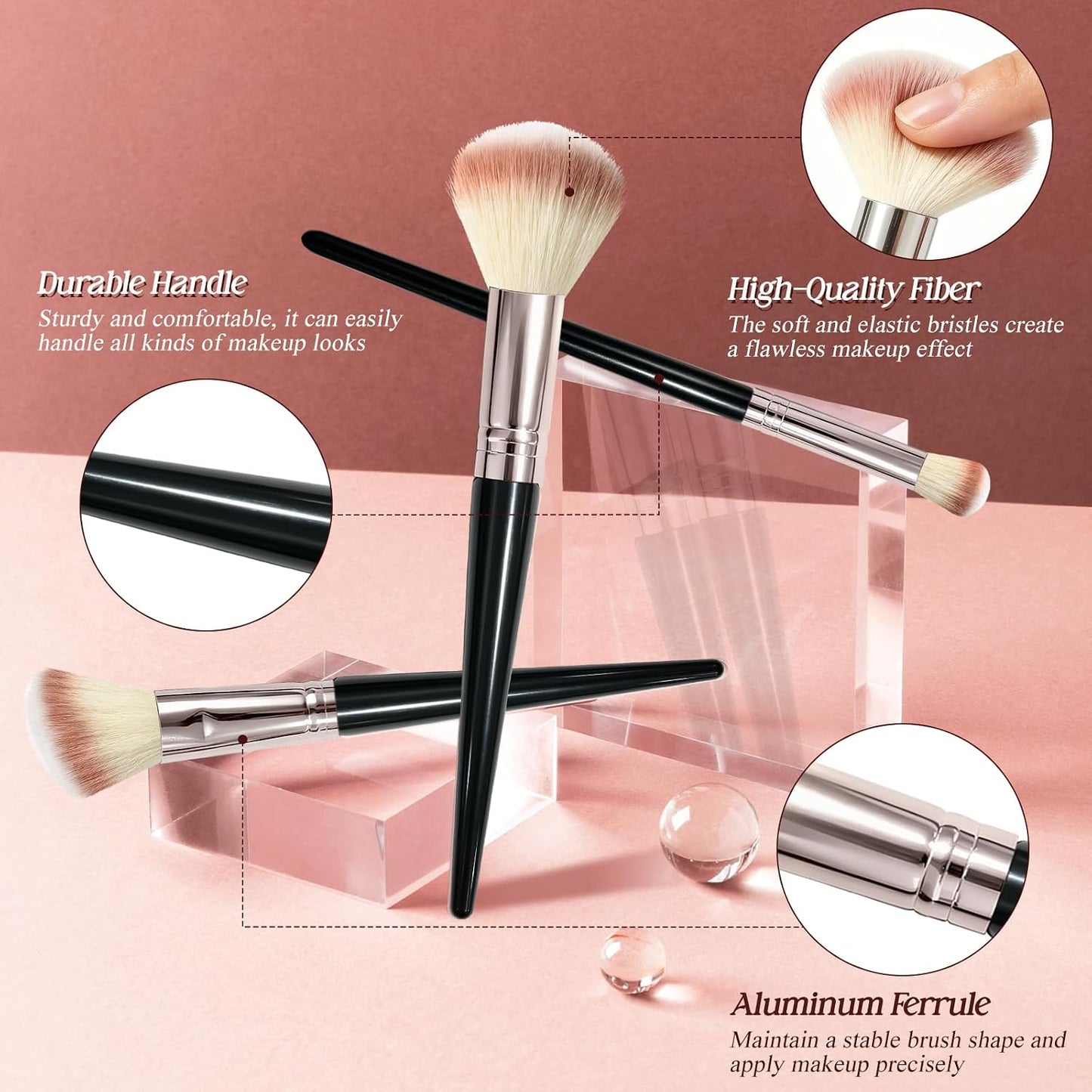 Premium Makeup Brush Set - 10 PCS Professional Synthetic Brushes for Blush, Eyeliner, Eyeshadow | Soft Hairs, Travel-Friendly (Black)