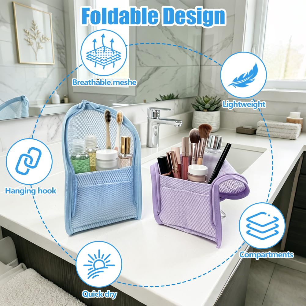 2PCS Standing Toiletry Bag, Lightweight EVA Mesh Large Capacity Waterproof Stand up Makeup Bag, Foldable Clear Hanging, Standing Travel Toiletry Pouch for Bathroom, Gym, Business Trip,Family Travel