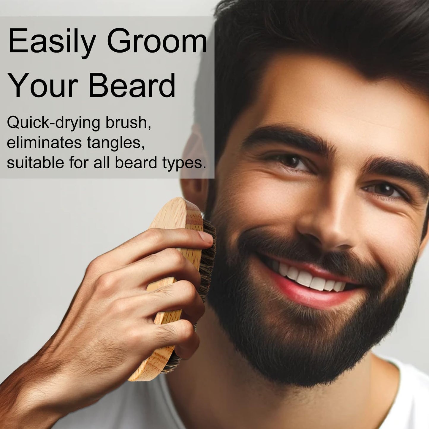 Men's Faux Boar Bristle Beard Brush with Wooden Handle - Military Pocket Size for Mustache and Beard Grooming and Styling.