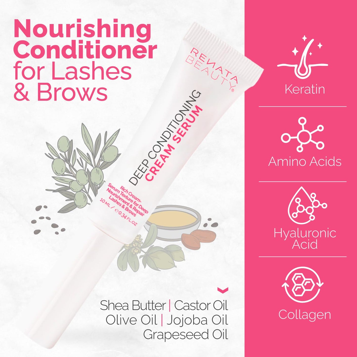RB RENATA BEAUTY Lash & Brow Deep Conditioning Cream Serum – Rich Conditioning Cream for Lashes & Brows – Nourish, Repair & Protect for Eyebrows and Eyelashes – Post-Treatment Aftercare & Daily Use