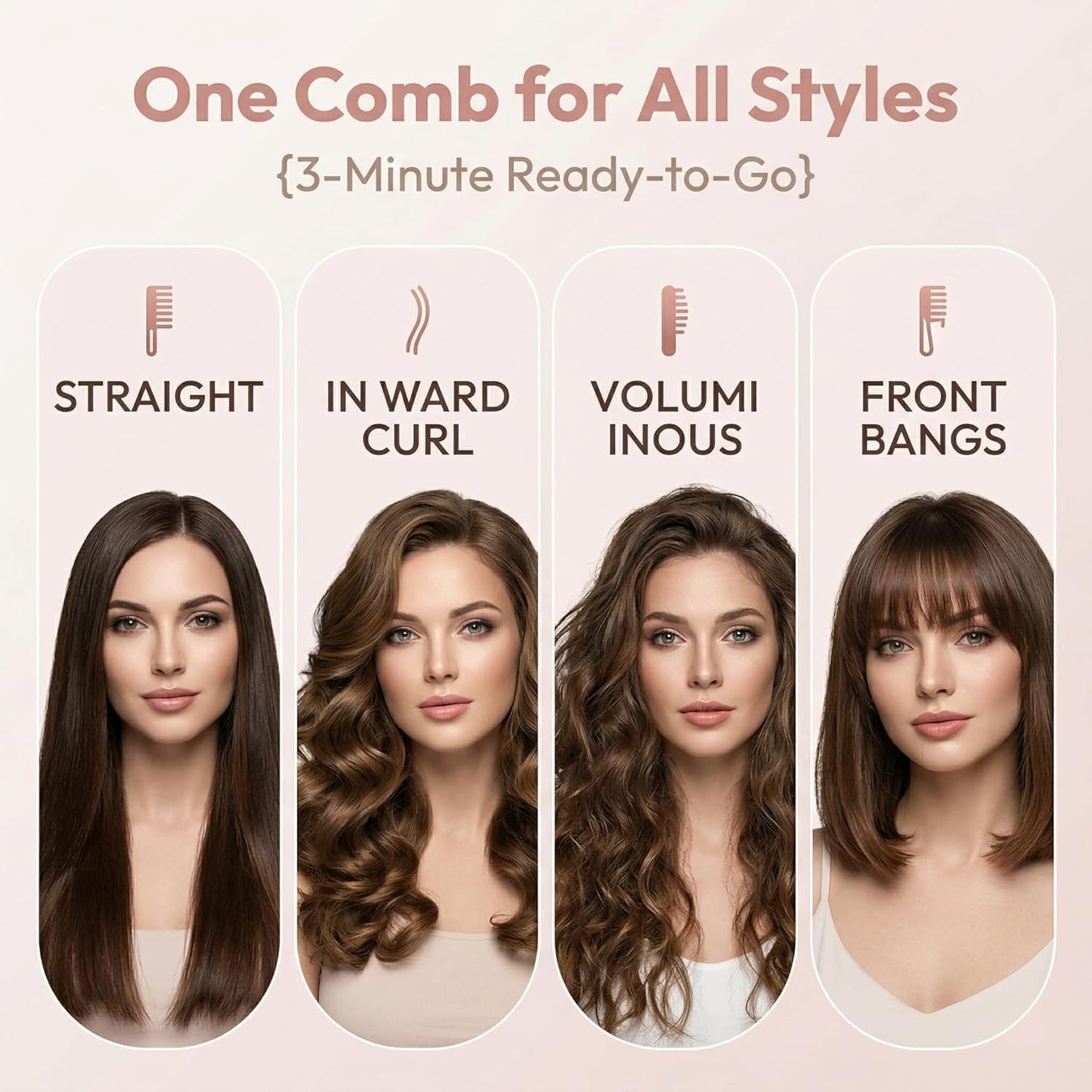 Cordless Straightening Brush for Short Hair - Ionic & Ceramic Care, Fast 30s Heat, 4 Temp Settings | USB-C Rechargeable, Pink