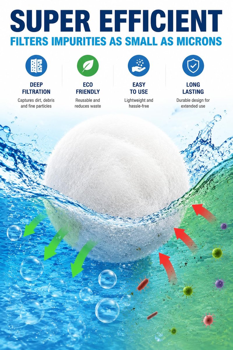 Makeforu 1.54 lbs Pool Filter Ball, for Swimming Pool Sand Filter, Lightweight Reusable Eco-Friendly Fiber Filter Ball, Replaces 50 lbs Pool Filter Sand (1, White)