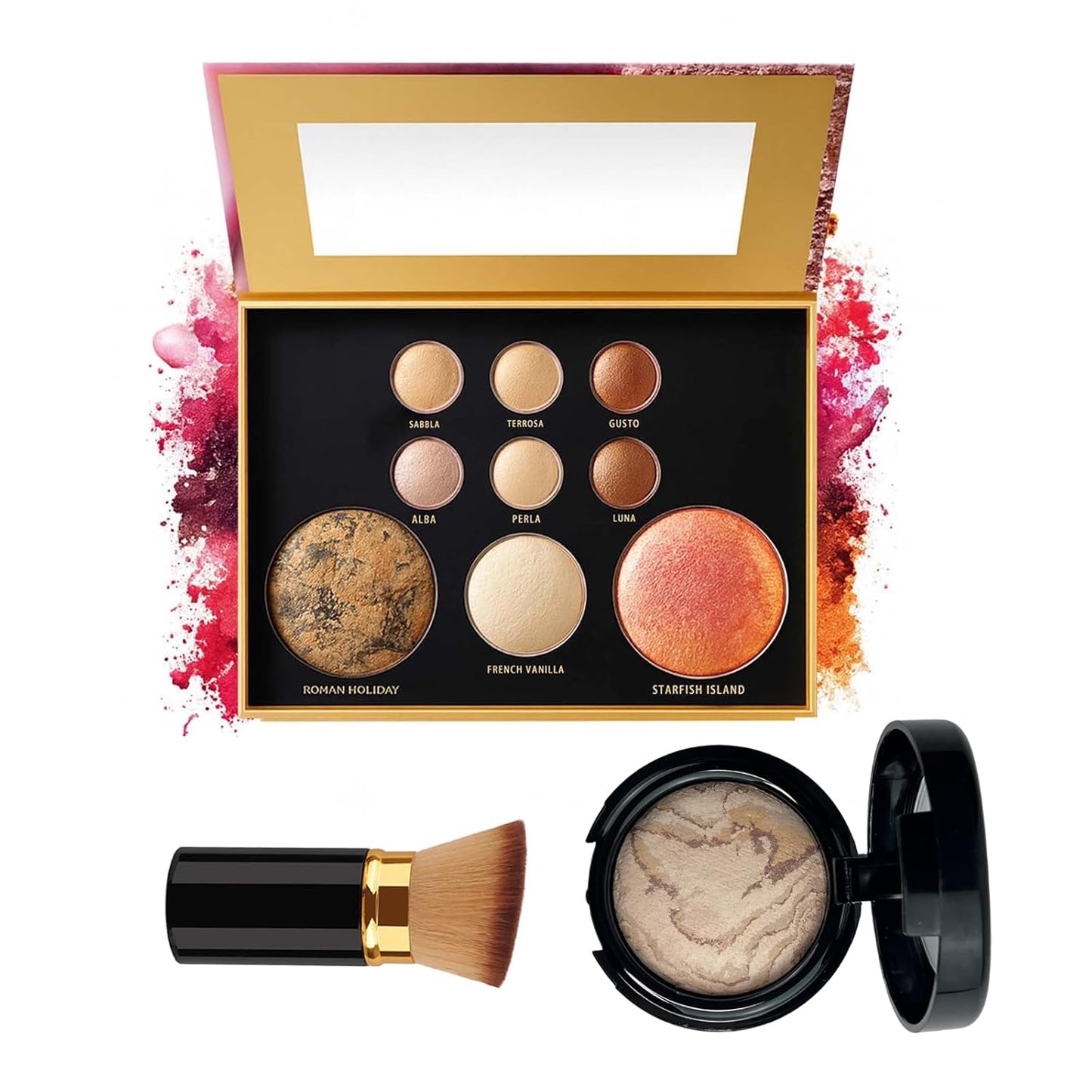 K'APEINE Baked Makeup Kit - 9-Color Shimmer Eyeshadow & Bronzer Palette | Long-Lasting Travel Makeup Set