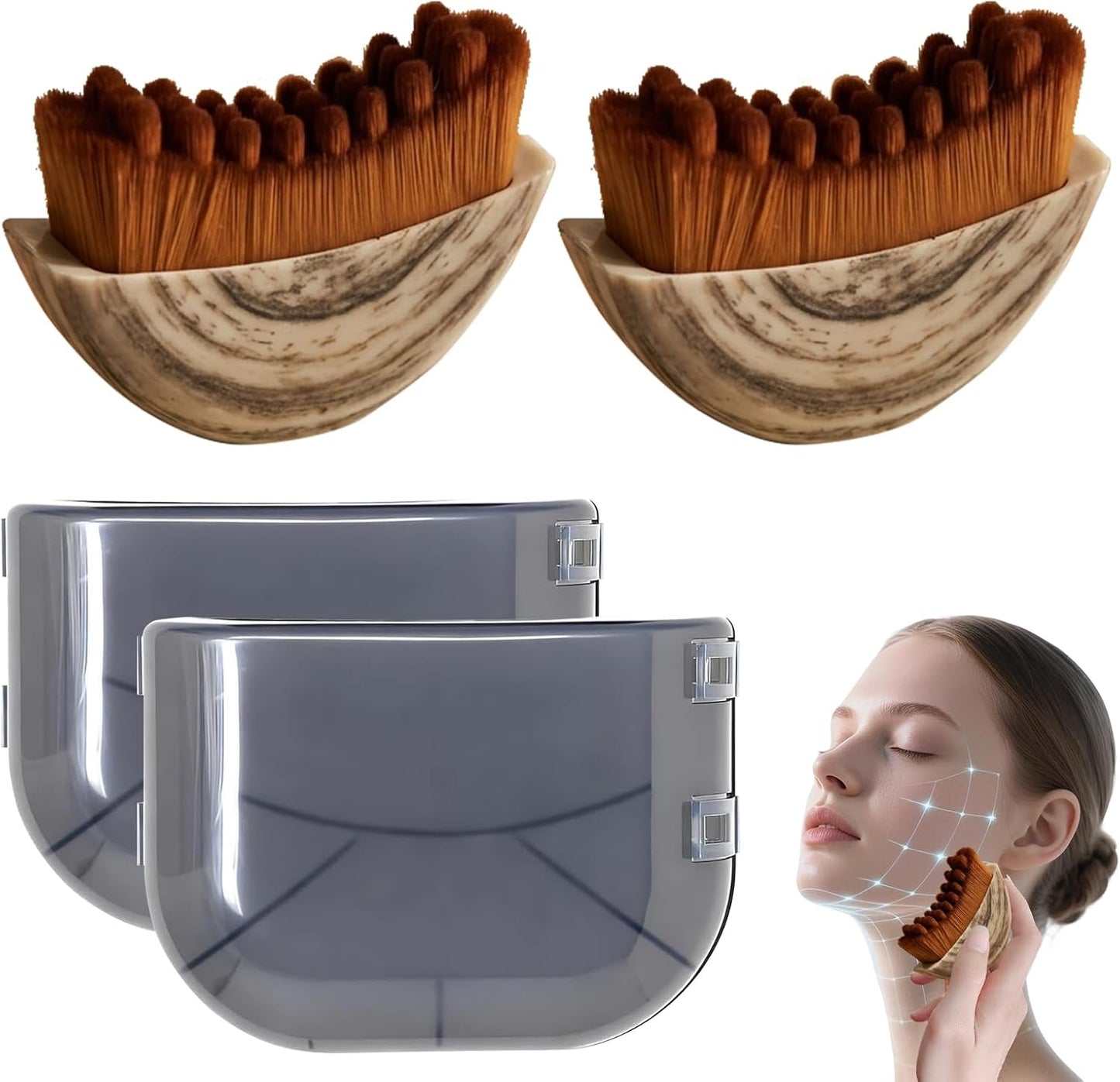 Lymphatic Facial Cleansing Brushes - Dual Pack Manual Exfoliating Scrubbers for Contouring | Gentle Skin Massagers