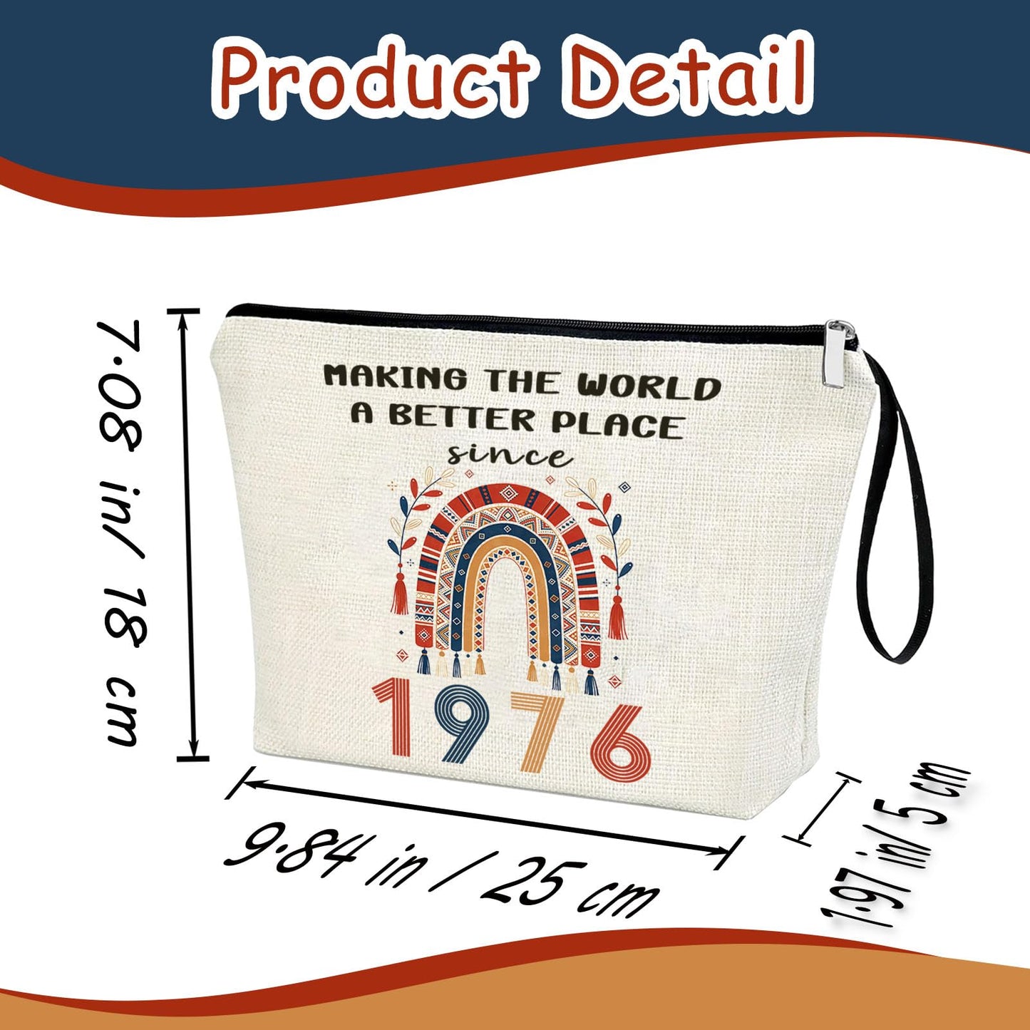 50th Birthday Gifts For Her 1976 Year BOHO Theme Makeup Bag 50 Years Old Birthday Decorations Funny Gift Ideas For Women Grandma Mom Wife Sister Aunt Friend Travel Cosmetic Bags For Christmas