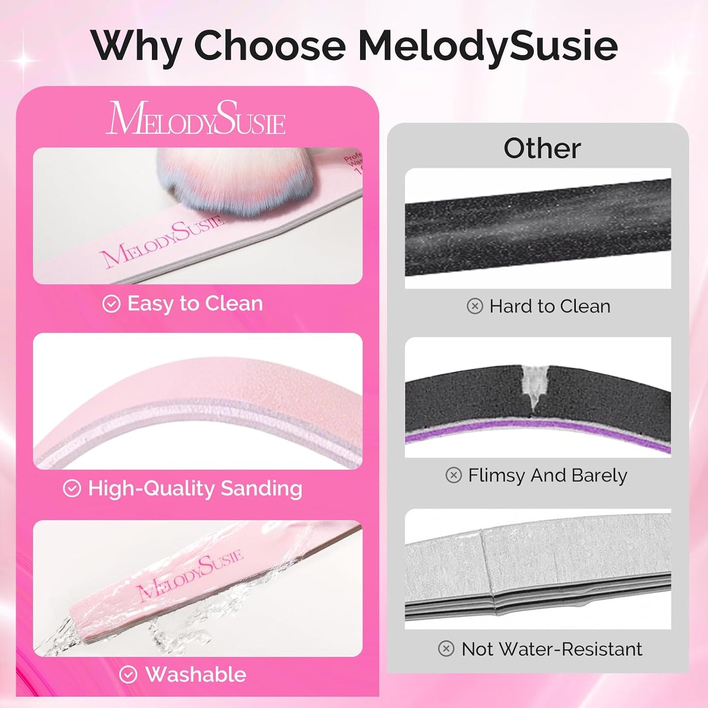 Professional Nail Files - 4Pcs Double-Sided Emery Boards for Acrylic, Gel & Natural Nails | Pink & Purple
