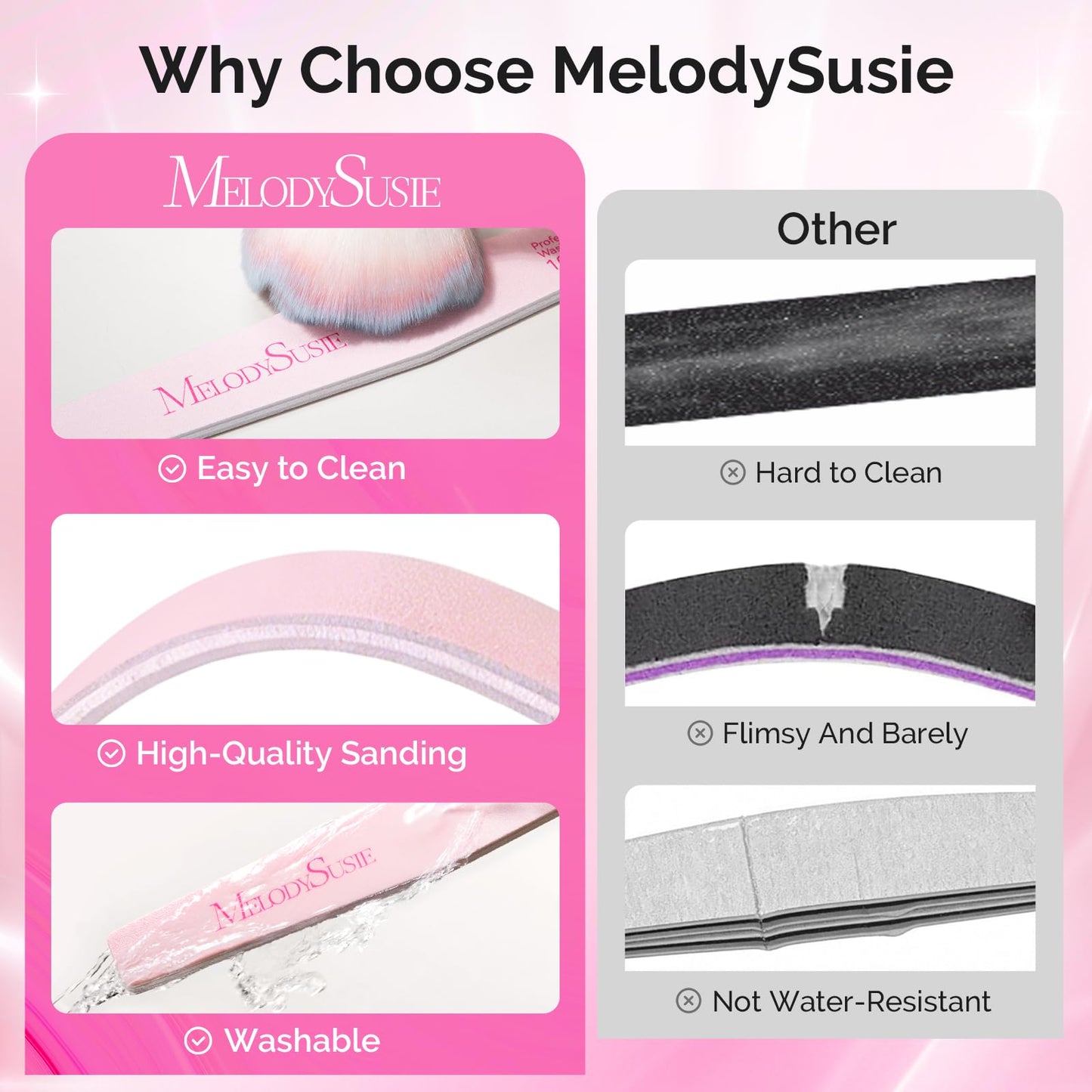 MelodySusie 4Pcs Professional Nail Files 100/180 Grit, Double Sided Emery Boards for Acrylic, Gel and Natural Nails, Manicure Pedicure Shaping Tools for Home Salon, Pink & Purple