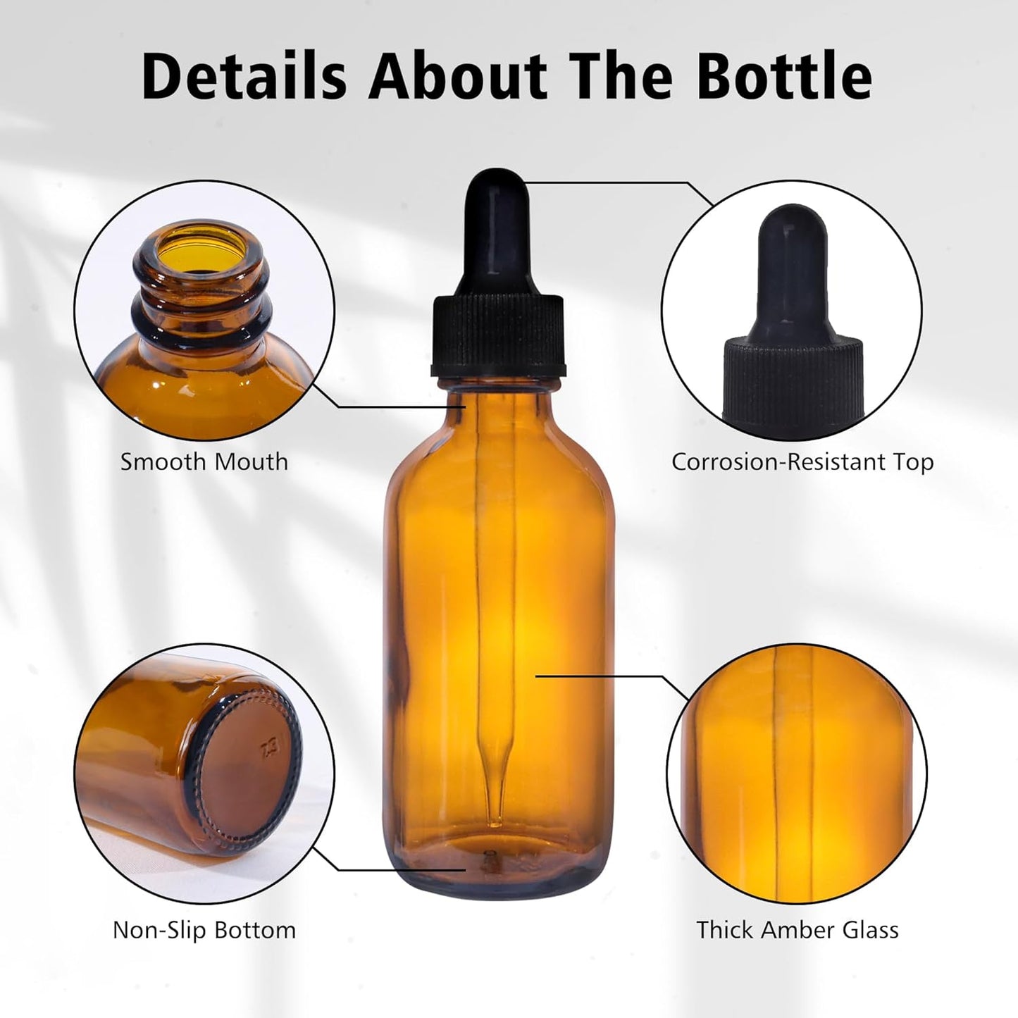 Amber Glass Bottles - 48 Pack 2oz with Eye Droppers for Essential Oils | Includes Funnels, Labels & Measuring Cup