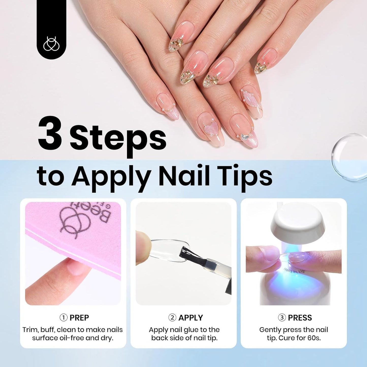 Beetles Gel Nail Tips - 576 Pcs Short Almond Acrylic False Nails | 12 Sizes, Easy DIY Press-On Extensions