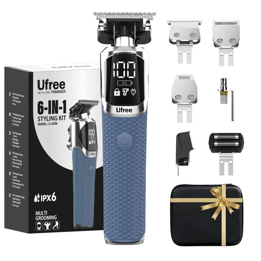 Ufree 6-in-1 Professional Beard Trimmer for Men, IPX6 Waterproof Electric Shaver Razor, Cordless Body Hair Trimmer for Mustache, Nose, Type-C Mens Gooming Kits, Father Birthday Gifts for Him Dad