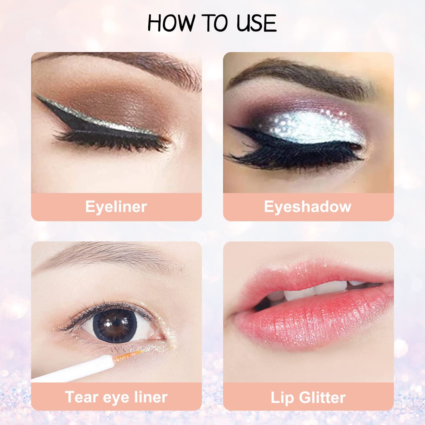 Erinde Liquid Glitter Eyeshadow Eyeliner, Metallic Shimmer Glitter Eyeshadow Liner, High Pigment Colored Eyeliner, Waterproof Long Lasting Sparkle Eye Makeup for Women, Star Silver