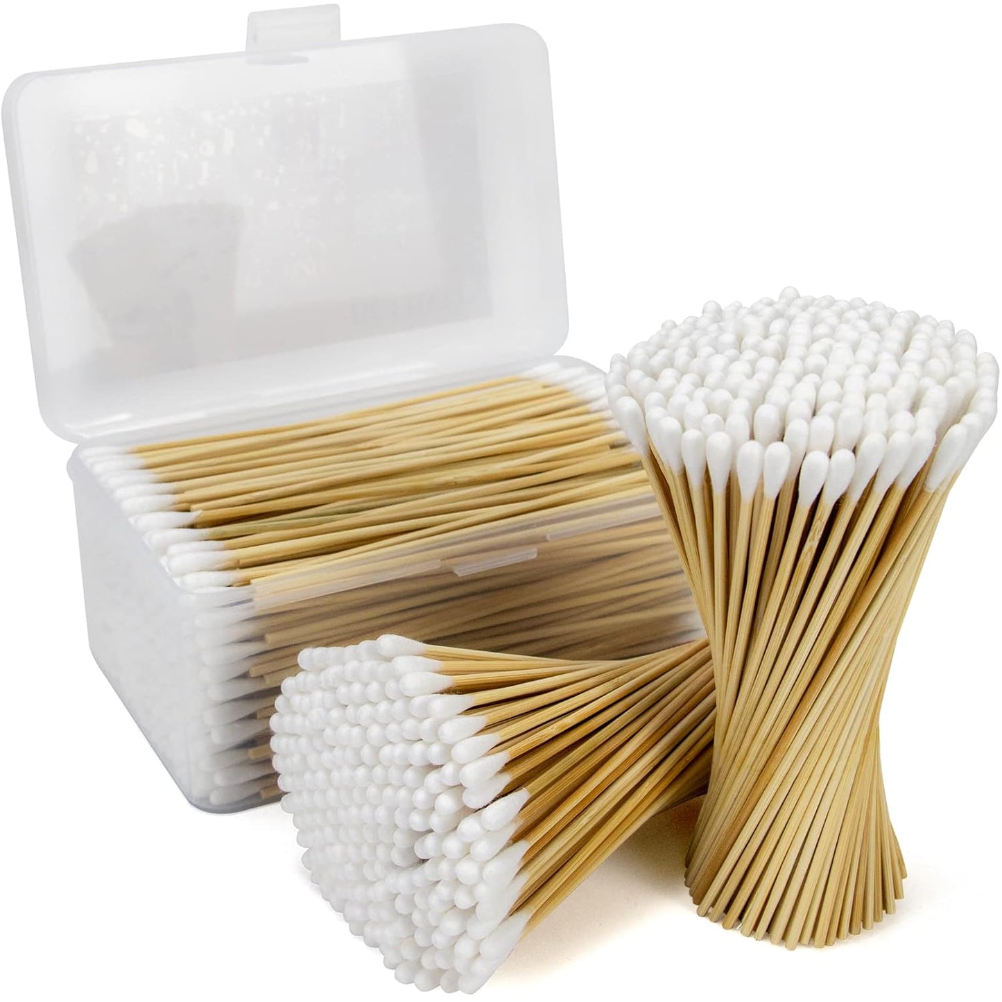 Long Cotton Swabs - 500 Count Biodegradable Bamboo Tips for Cleaning & Makeup | 6 Inch Storage Case