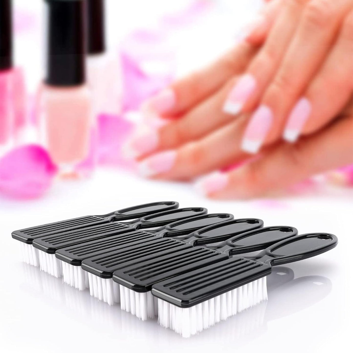 Nail Brush Set - 6 Pack Cleaning Brushes for Fingernails & Toenails | Ergonomic Grip for Manicure & Pedicure (Black)
