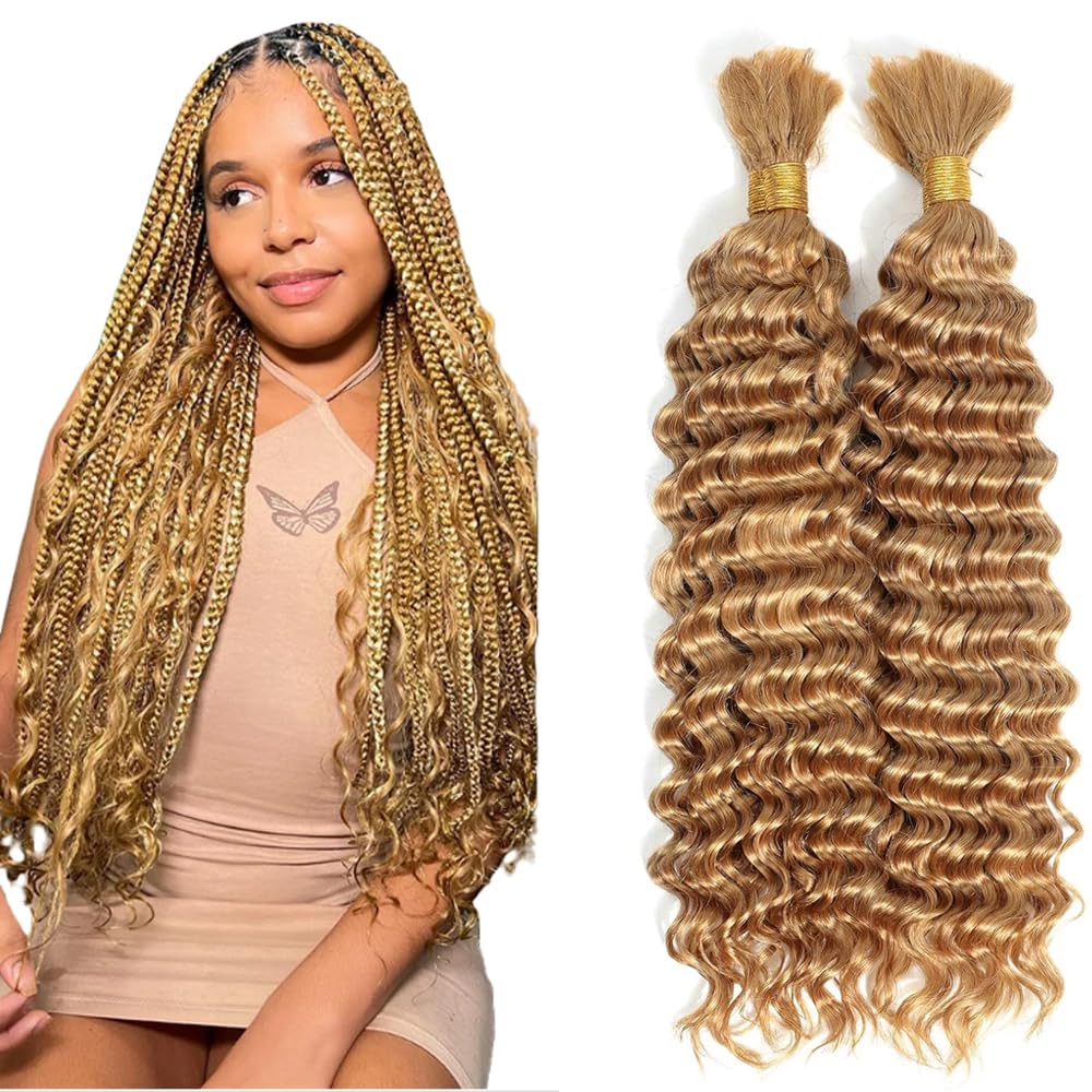 26 26 Inch 27 Boho Human Hair Blonde Human Braiding Hair For Boho Braids Honey Blonde Braiding Deep Wave Color 27 Braids Knotless Bulk Bohemian 100g