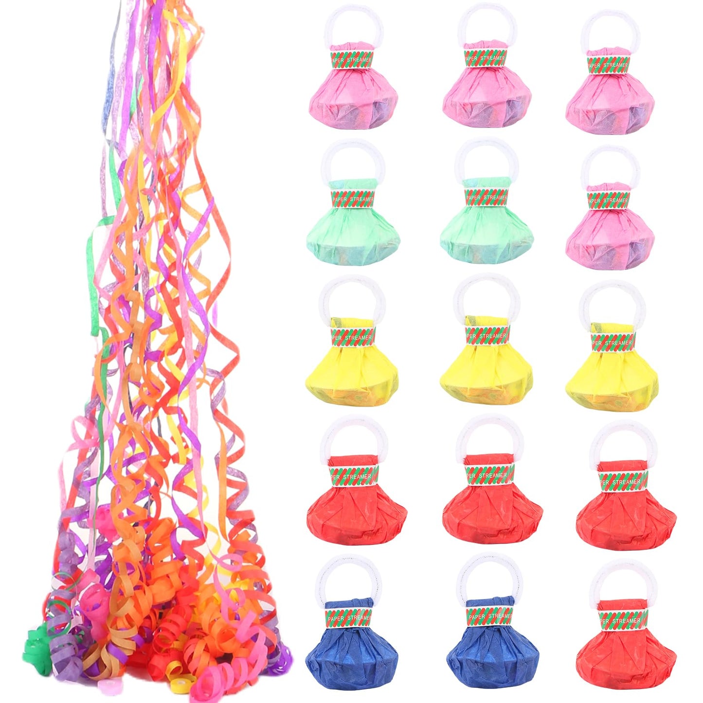 BRIOYHA No Mess Confetti Poppers 18 Pack - Easy Clean Party Confetti Cannon for Birthday, Wedding, Graduation & Event Celebrations with Colorful Streamers