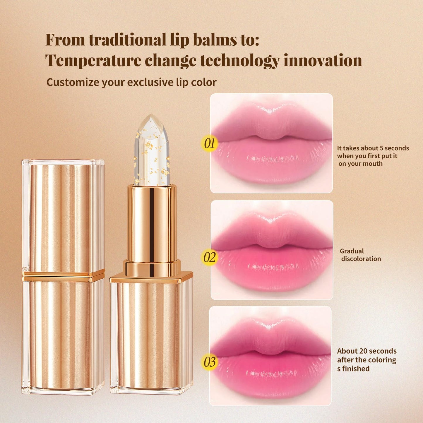 TAEERY Color-changing Lip Stain, Lip Tint, Tinted Lip Balm, Lipsticks for Women, Suitable for All Skin Tones, Create a Charming Look, Moisturizing Lips, Long-lasting Waterproof Gold leaf (3.5g * 2)