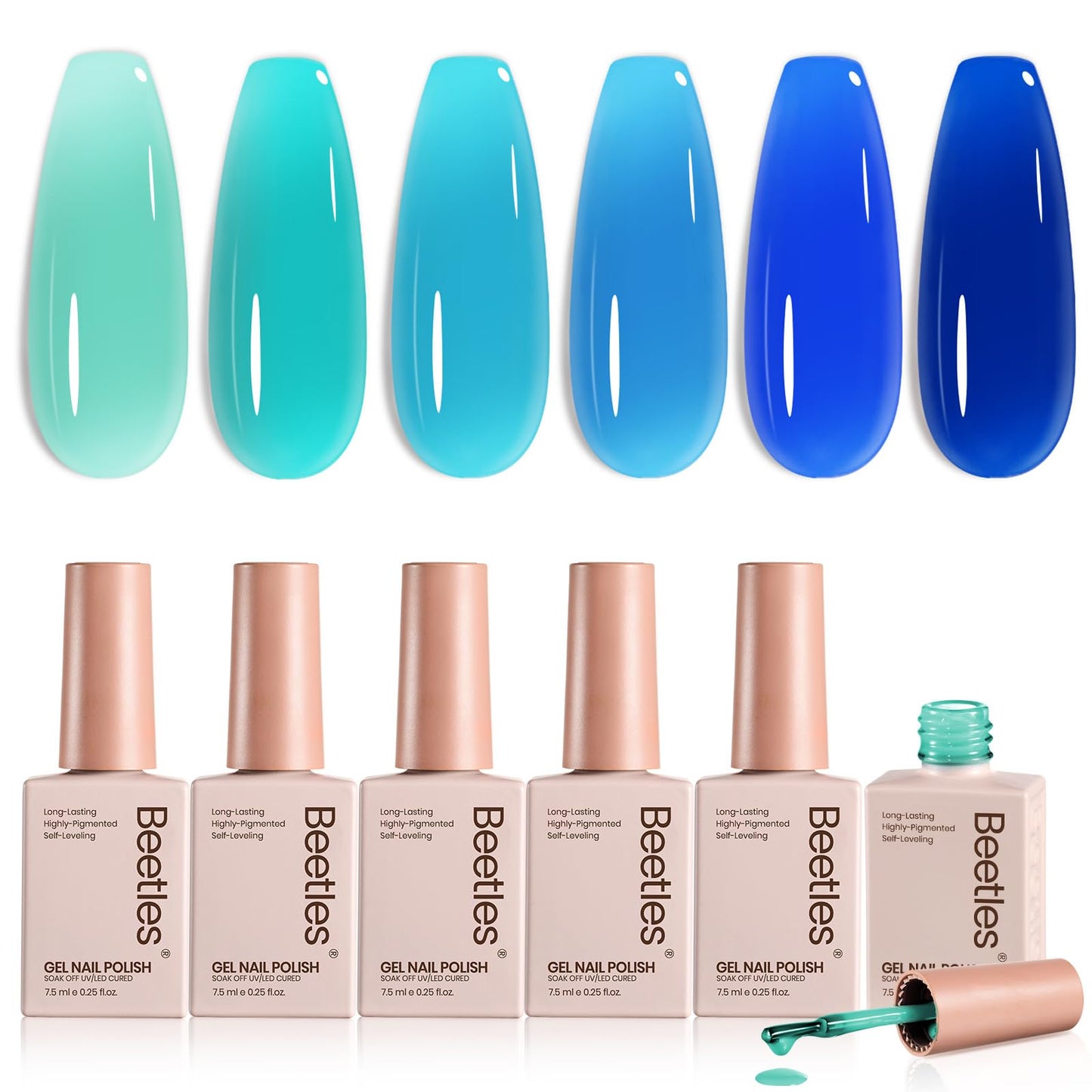 Beetles Blue Gel Nail Polish Set - Ocean Veil 6 Colors Jelly Summer Gel Nail Polish Kit Green Sheer Translucent Effect Soak off UV Nail Art DIY at Home Gift for Women