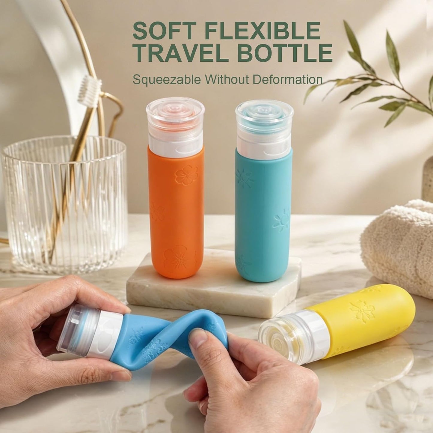 Travel Bottles for Toiletries - 16 Pack Silicone TSA Approved | Leak Proof 3oz Refillable Containers for Shampoo & Conditioner