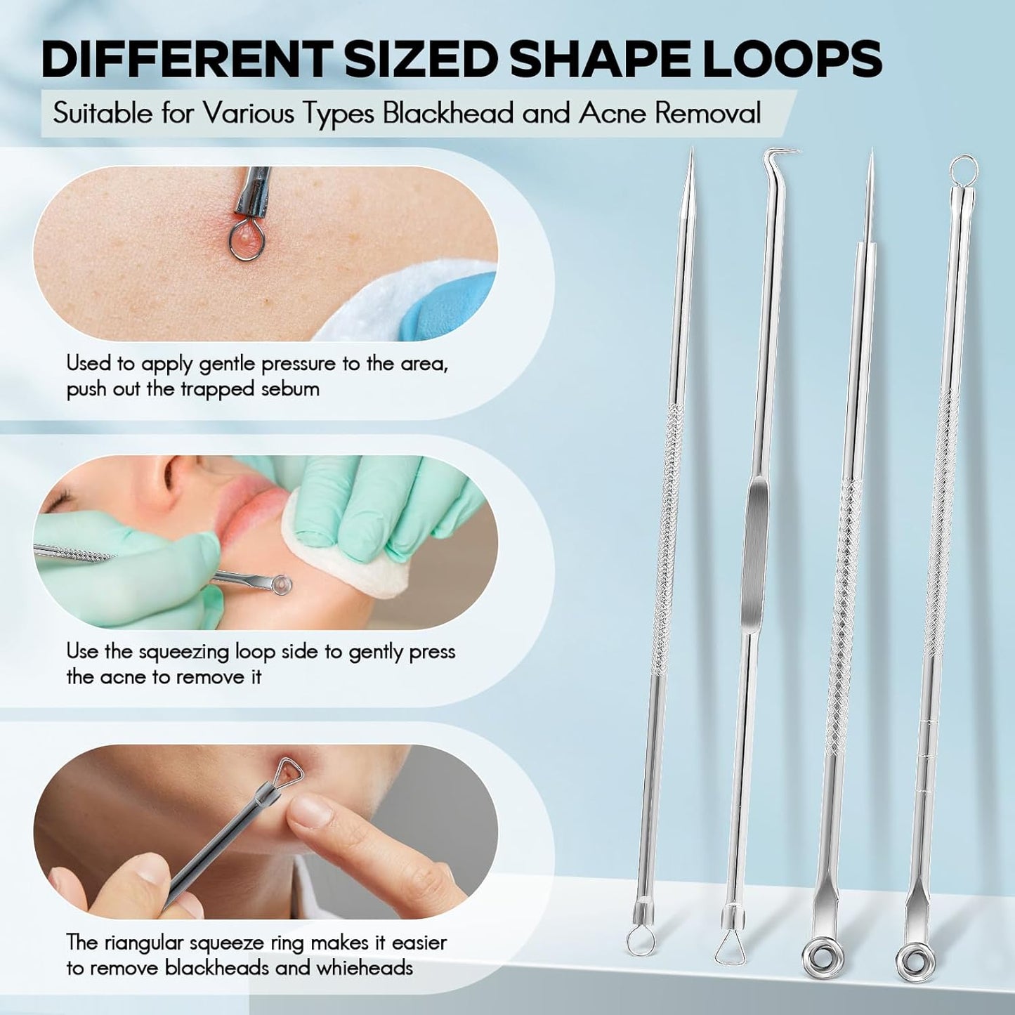 Blackhead Remover Tool Kit - Stainless Comedone Extractor for Acne & Pimples | 4-Piece Silver Set