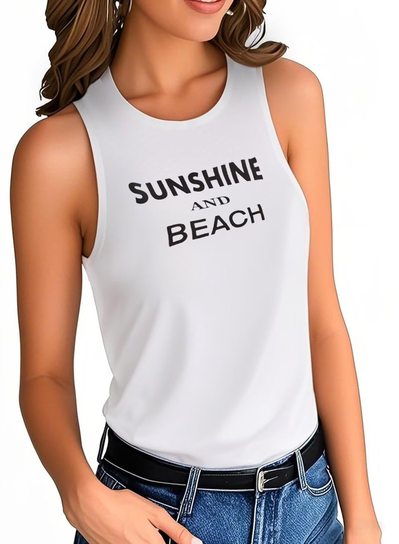 Womens Summer Tops Crewneck Sleeveless Tunic Shirts Beach Essentials Basic Tees White Large