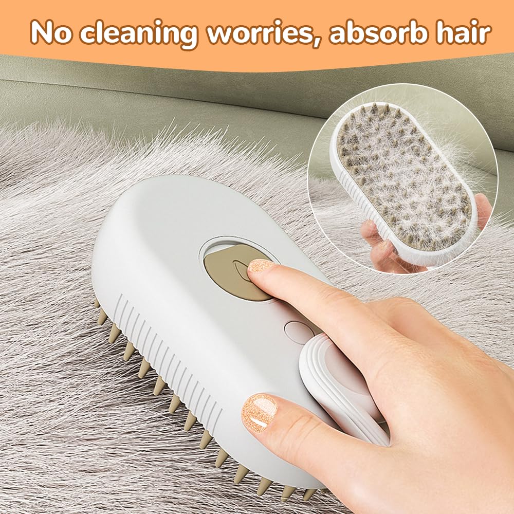 Upgraded Cat Steam Brush, 3 in 1 Pet Steam Groomer Comb, Rechargeable Pet Steam Groomer Brush for Massaging and Cleaning Shedding Pets Hair, Anti-Static Hair Removal Comb for Cats Dogs (White)