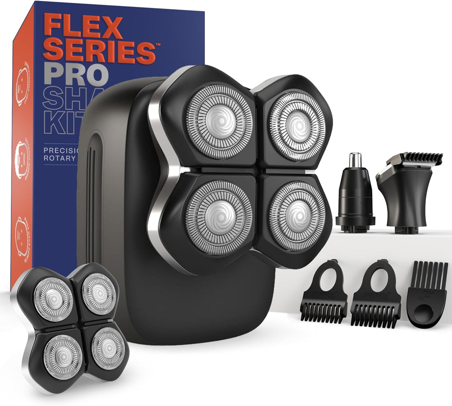 Electric Head & Body Hair Shaver - Cordless Rechargeable Wet/Dry Razor with Rotary Blades, Clippers & Trimmer | Waterproof Design