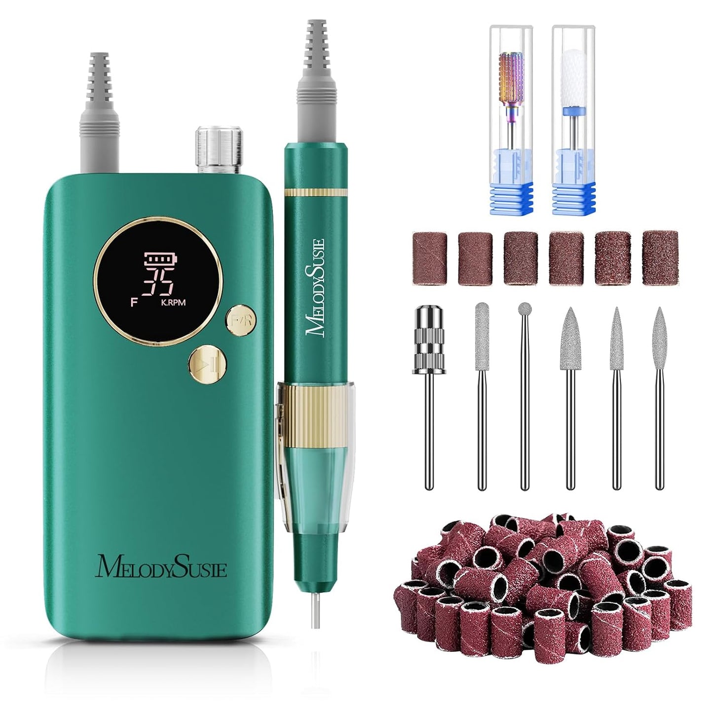 MelodySusie Rechargeable Nail Drill - 35000RPM E-File with Lightweight Handpiece for Manicure & Gel Removal | Home & Salon Use