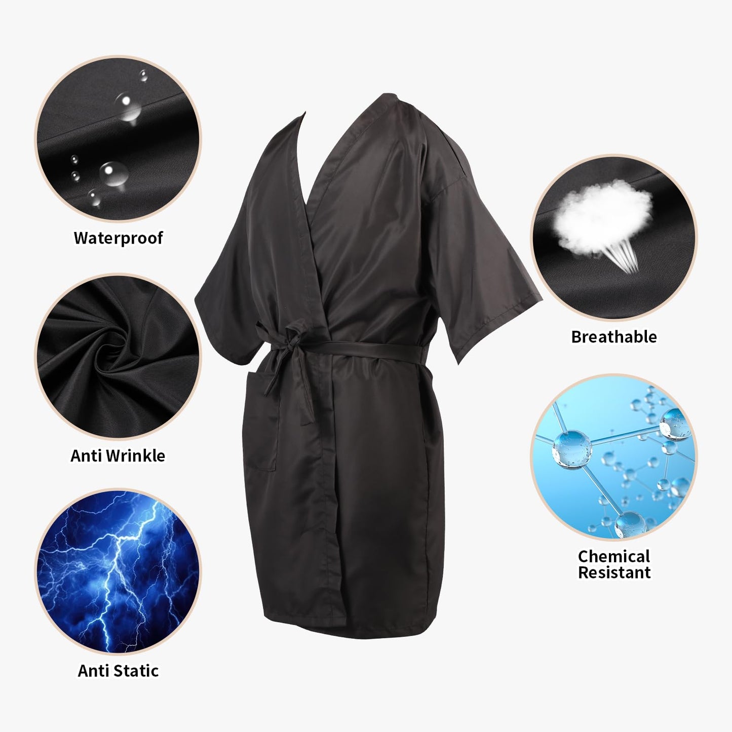 YELEGAI Barber Gown Robes Cape for Hair Cutting Dye Make Up Hairdressing Styling, Waterproof Salon Client Smock, Barber Shop & Home Salon Essentials Accessories (1, Black)