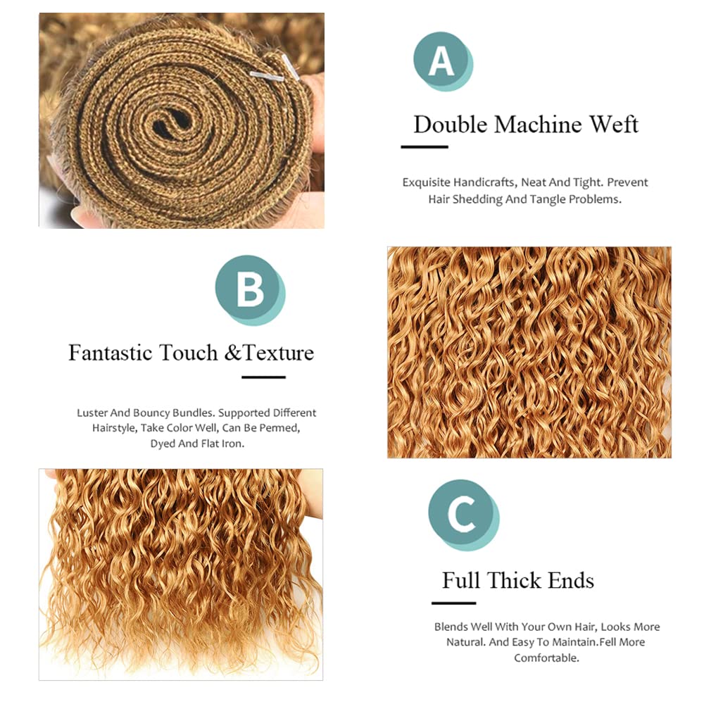 Blonde Bundles Human Hair 27 Kinky Curly Bundles Honey Blonde Bundle 20 20 20 inch #27 Wet and Wavy Human Hair Bundle 300g