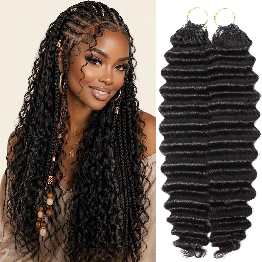 Miracle Knots Feather Human Crochet Hair 16 Inch 110g Pre-Looped 100% Human Hair for Deep Crochet Styles Invisible Seamless Knotless Soft Deep Wave Crochet Hair for Black Women (1B)