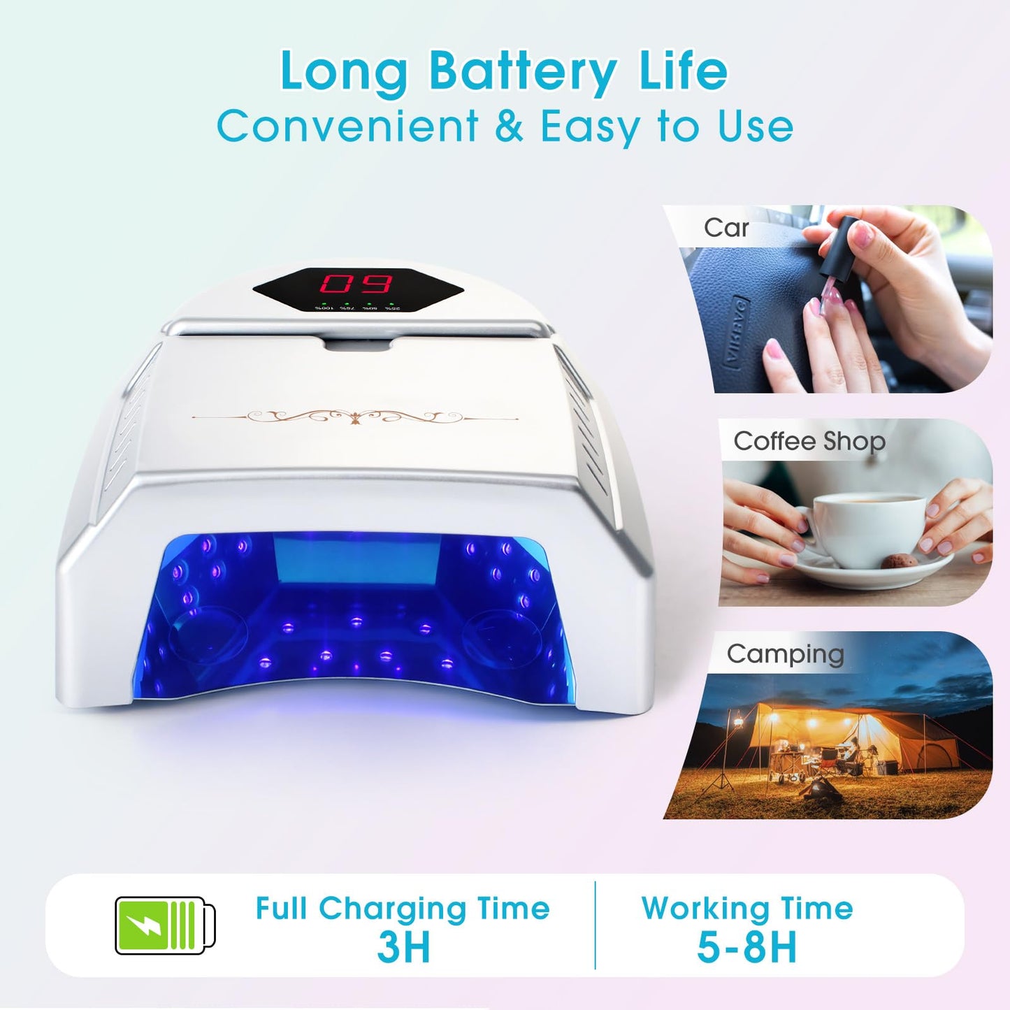 liddy art 72W UV LED Nail Lamp with Fan, Rechargeable Cordless Nail Dryer, Professional Gel Polish UV Light with Portable Handle, LCD, Auto Sensor